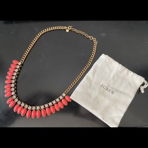 J Crew Coral And Rhinestone Statement Necklace